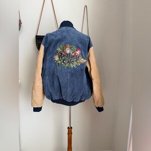 Vintage Y2K Rainforest Cafe Varsity Letterman Suede Jacket, Size Medium
